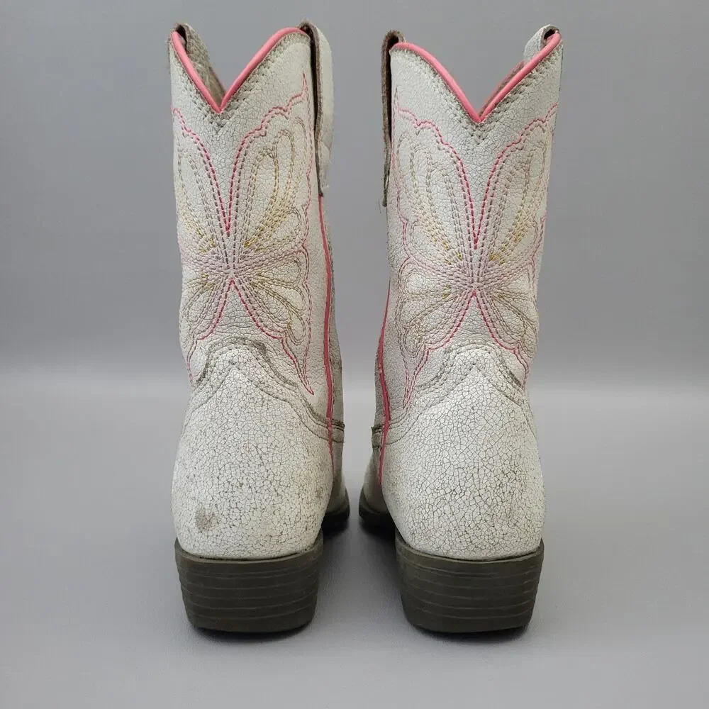 Kids Girls Ariat Boots Heritage Western Butterfly White Pink Size 12.5 Toddler